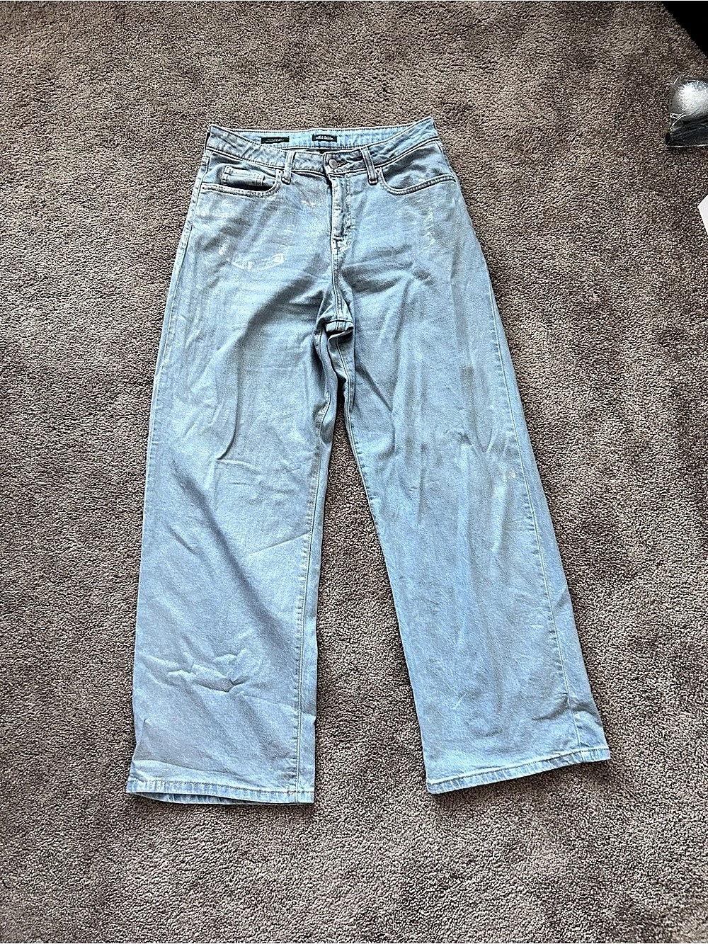 High-Rise Baggy Metallic Silver Coated Jeans